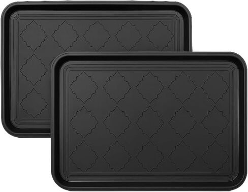 2 Pack Boot Tray & Shoe Mat for Entryway – 16.5" x 12.5" Floor Protector for Wet & Muddy Shoes, Pets, Plants – Waterproof Plastic with Raised Edge for Indoor/Outdoor Use (Black) in Saudi Arabia