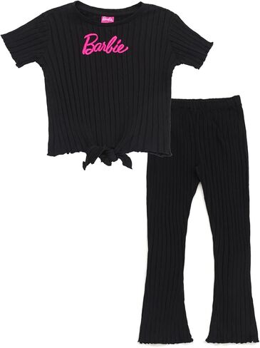 Barbie Girls Cropped Ribbed T-Shirt and Flare Pants Outfit Set Toddler to Big Kid Sizes (4T - 14-16) in Saudi Arabia
