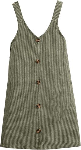 WDIRARA Girl's Button Front V Neck Overall Dress Sleeveless Corduroy Pinafore Dresses in Saudi Arabia
