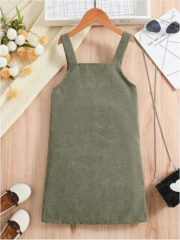 WDIRARA Girl's Button Front V Neck Overall Dress Sleeveless Corduroy Pinafore Dresses in Saudi Arabia