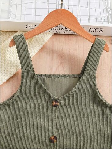 WDIRARA Girl's Button Front V Neck Overall Dress Sleeveless Corduroy Pinafore Dresses in Saudi Arabia