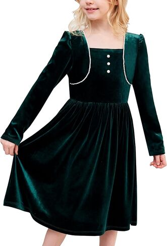 Sunny Fashion Girls Dress Christmas Hat Red Velvet Long Sleeve Holiday Size 4-14 in Saudi Arabia