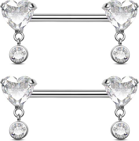 Jewseen G23 Titanium Nipple Rings Internally Threaded Nipple Piercing Jewelry Heart Cubic Zirconia Nipple Shiled for Women in Saudi Arabia
