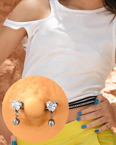 Jewseen G23 Titanium Nipple Rings Internally Threaded Nipple Piercing Jewelry Heart Cubic Zirconia Nipple Shiled for Women in Saudi Arabia