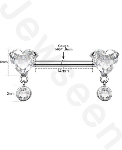 Jewseen G23 Titanium Nipple Rings Internally Threaded Nipple Piercing Jewelry Heart Cubic Zirconia Nipple Shiled for Women in Saudi Arabia