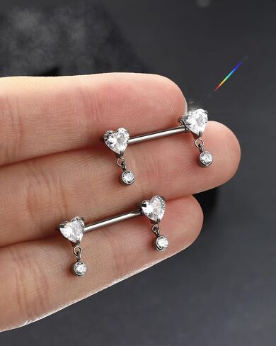 Jewseen G23 Titanium Nipple Rings Internally Threaded Nipple Piercing Jewelry Heart Cubic Zirconia Nipple Shiled for Women in Saudi Arabia