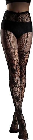 OYOANGLE Women's Patterned Fishnet Tights High Waisted Hollow Out Mesh Pantyhose Footed Stockings in Saudi Arabia