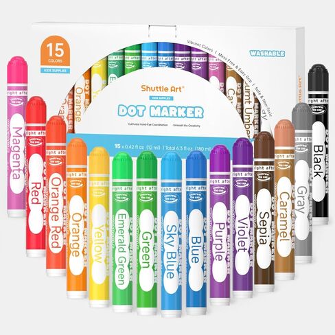 Shuttle Art Dot Markers, 15 Colors Washable Markers for Toddlers,Bingo Daubers Supplies Kids Preschool Children, Non Toxic Water-Based in Kuwait