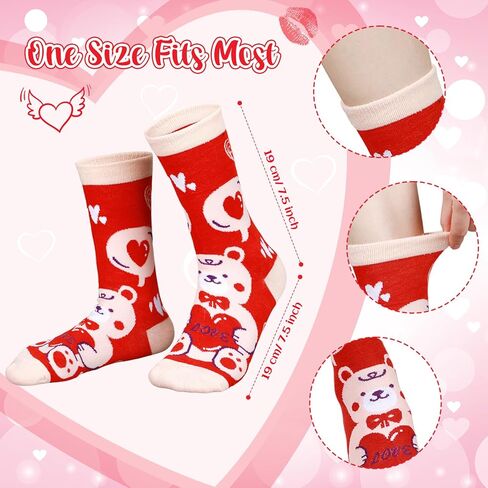 12 Pair Valentine's Day Socks for Women, Heart Love Bear Lip Cupid Rose Gift Patterned Socks for Mom Friends Sister (Bear) in Saudi Arabia