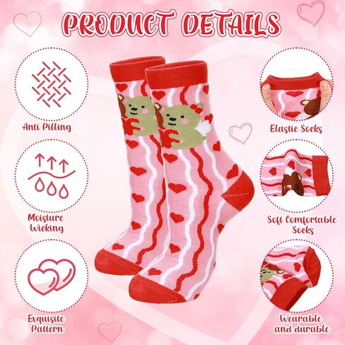 12 Pair Valentine's Day Socks for Women, Heart Love Bear Lip Cupid Rose Gift Patterned Socks for Mom Friends Sister (Bear) in Saudi Arabia