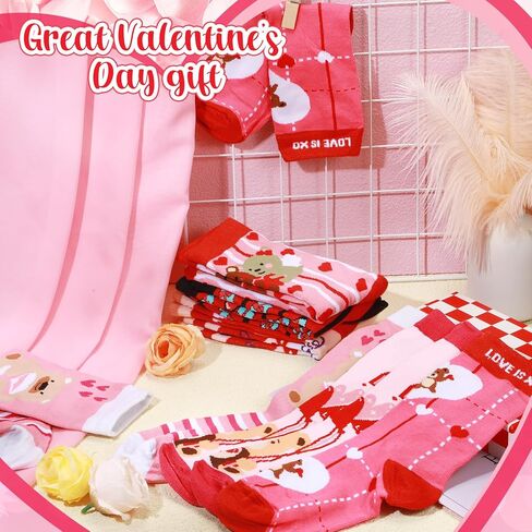 12 Pair Valentine's Day Socks for Women, Heart Love Bear Lip Cupid Rose Gift Patterned Socks for Mom Friends Sister (Bear) in Saudi Arabia