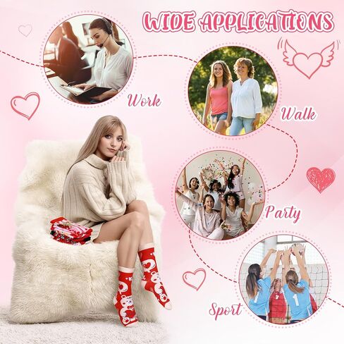 12 Pair Valentine's Day Socks for Women, Heart Love Bear Lip Cupid Rose Gift Patterned Socks for Mom Friends Sister (Bear) in Saudi Arabia