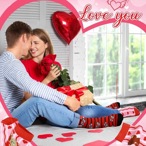 12 Pair Valentine's Day Socks for Women, Heart Love Bear Lip Cupid Rose Gift Patterned Socks for Mom Friends Sister (Bear) in Saudi Arabia