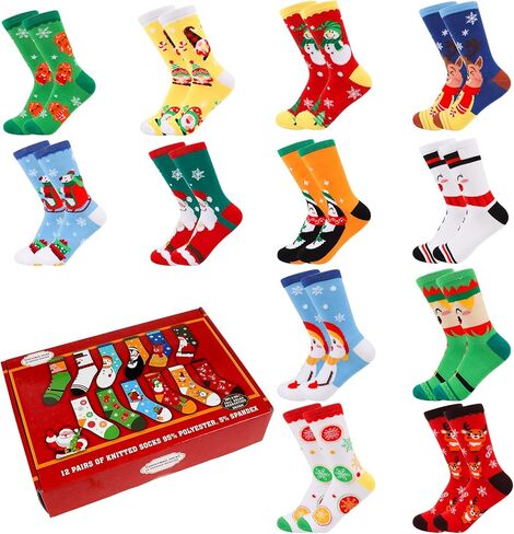 STEFORD Christmas Socks Set, 12 Pairs Christmas Socks with Box for Family Men Women Teens Christmas Favor Gifts Stocking in Saudi Arabia