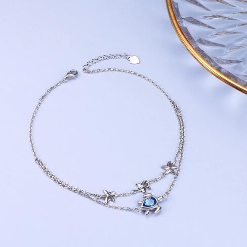 FLYOW Turtle Anklet for Women 925 Sterling Silver Adjustable Beach Sea Animal Foot Chain Ankle Bracelet Gift for Women (Turtle Ankle Bracelet) in Saudi Arabia