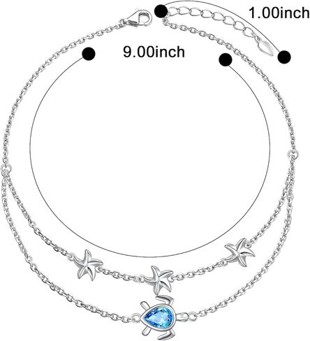 FLYOW Turtle Anklet for Women 925 Sterling Silver Adjustable Beach Sea Animal Foot Chain Ankle Bracelet Gift for Women (Turtle Ankle Bracelet) in Saudi Arabia