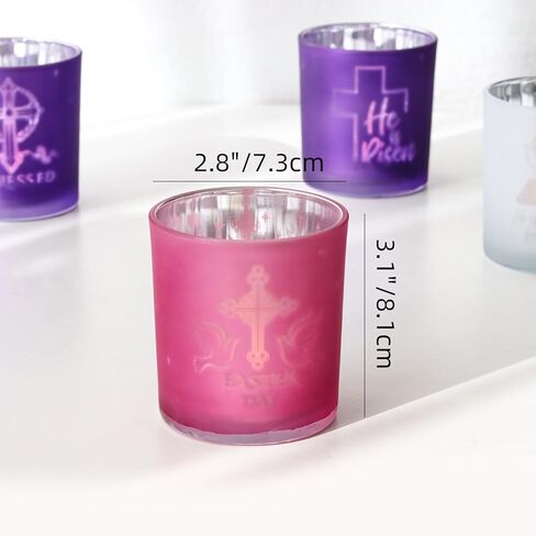 SHMILMH Easter Decorations for Religious Home Decor, He is Risen Decor Table Centerpiece, Christian Easter Decor Frosted Glass Votive Tealight Candle Holders Set of 4 in Saudi Arabia