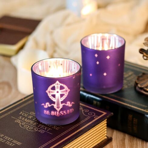 SHMILMH Easter Decorations for Religious Home Decor, He is Risen Decor Table Centerpiece, Christian Easter Decor Frosted Glass Votive Tealight Candle Holders Set of 4 in Saudi Arabia