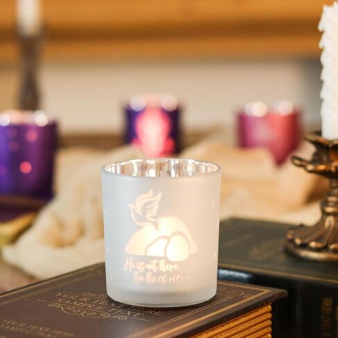 SHMILMH Easter Decorations for Religious Home Decor, He is Risen Decor Table Centerpiece, Christian Easter Decor Frosted Glass Votive Tealight Candle Holders Set of 4 in Saudi Arabia