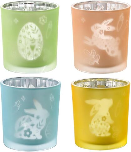 SHMILMH Easter Decorations for Religious Home Decor, He is Risen Decor Table Centerpiece, Christian Easter Decor Frosted Glass Votive Tealight Candle Holders Set of 4 in Saudi Arabia