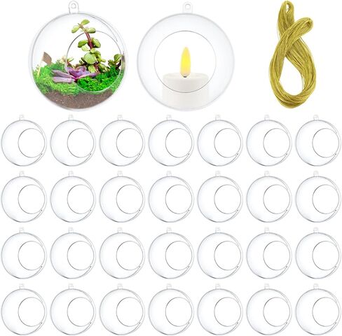 30 Pack Hanging Tealight Candle Holders, 3.15 Inch Acrylic Bulk Hanging Tea Light Ball, Clear Terrarium Globe Fillable Ball Ornaments for Plants Wedding Christmas Party Centerpiece Décor in Kuwait
