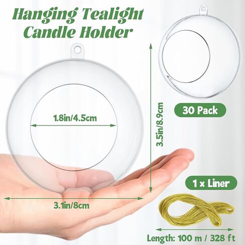 30 Pack Hanging Tealight Candle Holders, 3.15 Inch Acrylic Bulk Hanging Tea Light Ball, Clear Terrarium Globe Fillable Ball Ornaments for Plants Wedding Christmas Party Centerpiece Décor in Kuwait