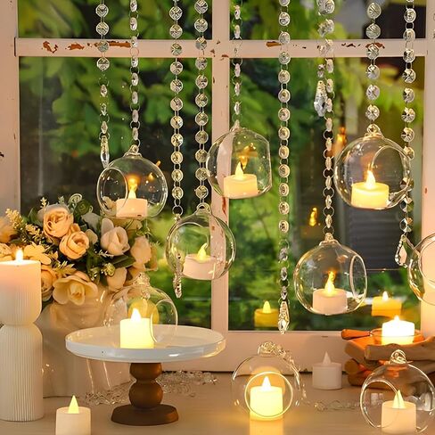 30 Pack Hanging Tealight Candle Holders, 3.15 Inch Acrylic Bulk Hanging Tea Light Ball, Clear Terrarium Globe Fillable Ball Ornaments for Plants Wedding Christmas Party Centerpiece Décor in Kuwait