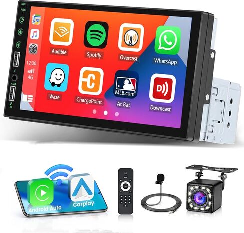 7 بوصة HD Single DIN DIN Touchscreen Stereo - Carplay اللاسلكي و Android Auto ، 1 DIN CAR Radio مع Bluetooth 5.1 ، رابط المرآة ، راديو FM ، التحكم في عجلة القيادة ، 7 الإضاءة الخلفية+ الكاميرا الاحتياطية in Kuwait