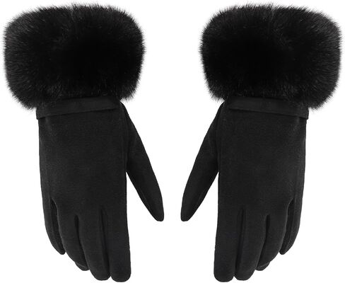 Womens Winter Gloves with Fur Cuffs - Soft, Thick, Warm, Windproof, Touchscreen, Fleece Lined, Cold Weather Gloves in Saudi Arabia