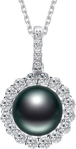 Tahitian Black Pearl Necklace 8-9mm Genuine AAAA Quality Handpicked Nature Black Pearls Gift for Wife Mom Girlfriend Her Wedding Birthday Anniversary 925 Sterling Silver chain in Saudi Arabia