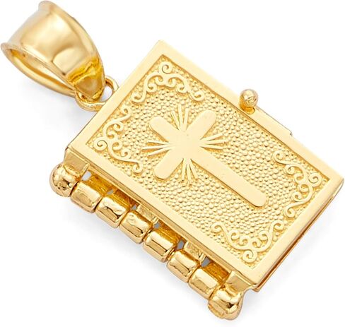 TWJC 14k REAL Yellow Gold Religious Bible Book in English Charm Pendant in Saudi Arabia