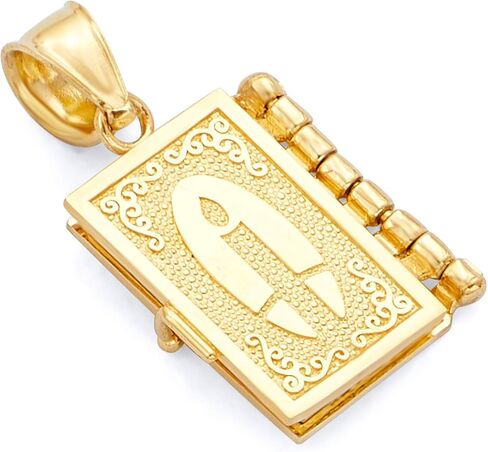 TWJC 14k REAL Yellow Gold Religious Bible Book in English Charm Pendant in Saudi Arabia