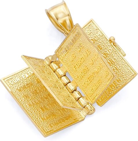 TWJC 14k REAL Yellow Gold Religious Bible Book in English Charm Pendant in Saudi Arabia