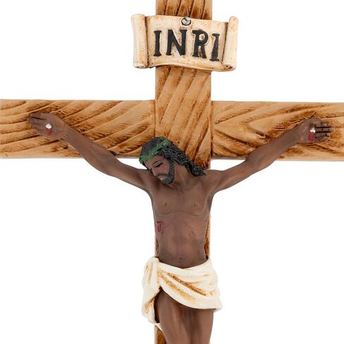 TWIFE Black Jesus Crucifix - Wall Cross Handcrafted Polyresin Religious Art - Cruz de Cristo crucifijo - Unique Jesus in Black on the Cross for African American Representation in Saudi Arabia