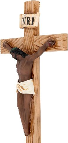TWIFE Black Jesus Crucifix - Wall Cross Handcrafted Polyresin Religious Art - Cruz de Cristo crucifijo - Unique Jesus in Black on the Cross for African American Representation in Saudi Arabia