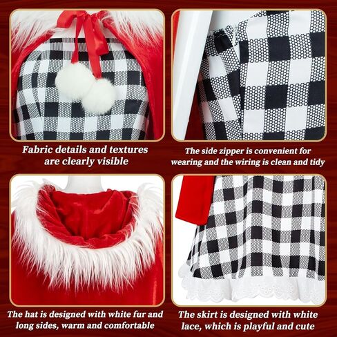 8PCS Women Costume Adult Halloween Christmas Costume Plaid Dress with Red Velvet Cape Wig Accessories in Saudi Arabia