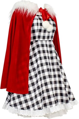 8PCS Women Costume Adult Halloween Christmas Costume Plaid Dress with Red Velvet Cape Wig Accessories in Saudi Arabia