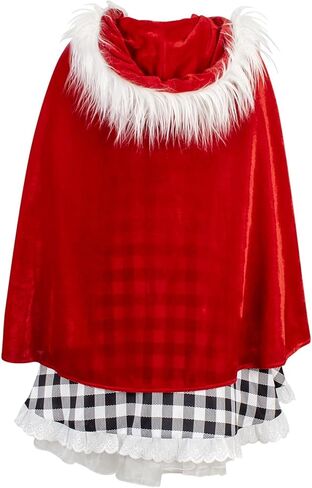 8PCS Women Costume Adult Halloween Christmas Costume Plaid Dress with Red Velvet Cape Wig Accessories in Saudi Arabia
