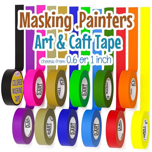 Masking Tape - 8 Mini Colorful Rolls 0.6" x11 Yard - Painters Tape Assortment - Colored Labeling Paper Tape for Bullet Journals, Party Decorations, DIY Craft, Artist Tape, Art Tape in Kuwait
