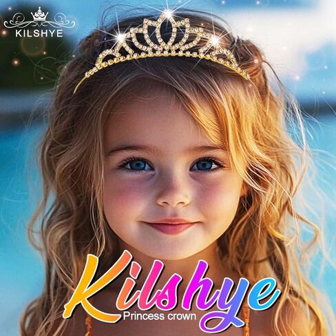Kilshye Girls Princess Tiara Gold Rhinestone Tiaras Crystal Hair Accessories for Birthday (Gold) in Saudi Arabia