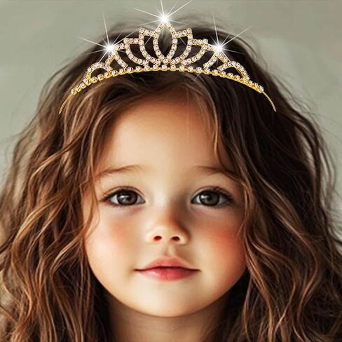 Kilshye Girls Princess Tiara Gold Rhinestone Tiaras Crystal Hair Accessories for Birthday (Gold) in Saudi Arabia