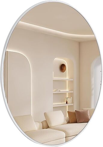 Round Wall Mirror 24 Inch, White Framed Circle Mirrors for Bathroom, Bedroom,Living Room or Entryway(White) in Saudi Arabia
