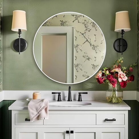 Round Wall Mirror 24 Inch, White Framed Circle Mirrors for Bathroom, Bedroom,Living Room or Entryway(White) in Saudi Arabia