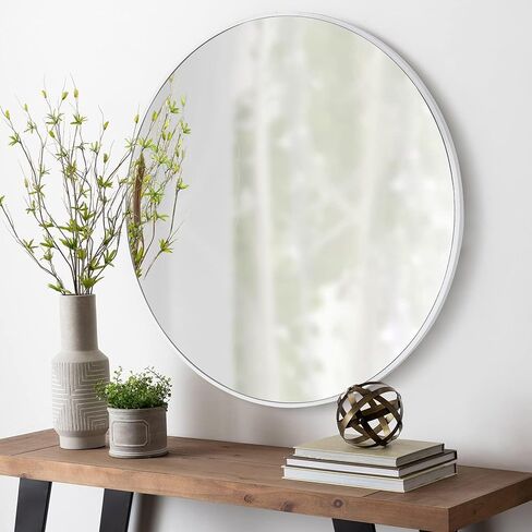 Round Wall Mirror 24 Inch, White Framed Circle Mirrors for Bathroom, Bedroom,Living Room or Entryway(White) in Saudi Arabia
