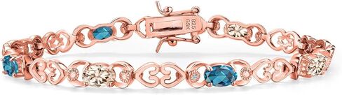 Gem Stone King 18K Rose Gold Plated Silver Peach Morganite and London Blue Topaz and Lab Grown Diamond Bracelet For Women | 4.41 Cttw | Gemstone October Birthstone | Oval 6X4MM | Length 7.25 Inches in Saudi Arabia