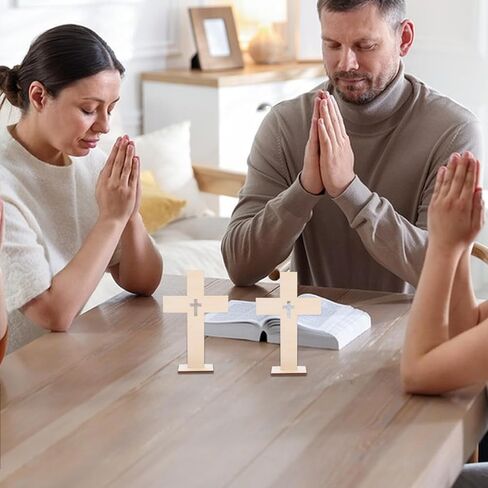 Garneck 10pcs Wooden Crosses for Crafts 6.6inch Unfinished Standing Crosses with Bases Tabletop Small Religious Crucifix Ornaments Catholic Baptism Centerpiece DIY Craft Supplies in Saudi Arabia