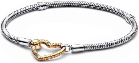 PANDORA Moments Heart Closure Snake Chain Bracelet - Compatible with PANDORA Moments Charms - PANDORA Shine & Sterling Silver Charm Bracelet for Women - 6.7" - No Gift Box in Saudi Arabia