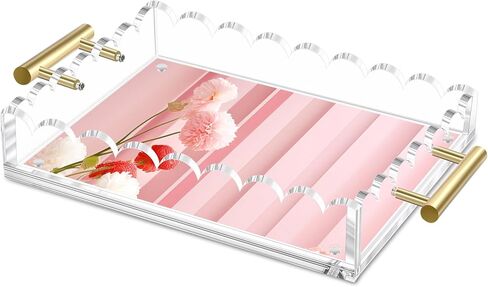 Acrylic Scalloped Tray 10'' X 8'' Acrylic Serving Tray with Magnetic Mat and Handles for Customizable Picture, Art, Needlepoint Decor Napkin Frame Display in Saudi Arabia