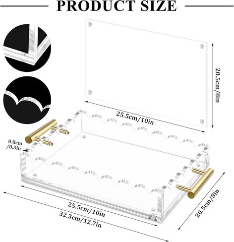 Acrylic Scalloped Tray 10'' X 8'' Acrylic Serving Tray with Magnetic Mat and Handles for Customizable Picture, Art, Needlepoint Decor Napkin Frame Display in Saudi Arabia