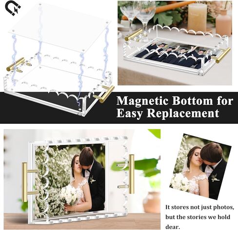 Acrylic Scalloped Tray 10'' X 8'' Acrylic Serving Tray with Magnetic Mat and Handles for Customizable Picture, Art, Needlepoint Decor Napkin Frame Display in Saudi Arabia